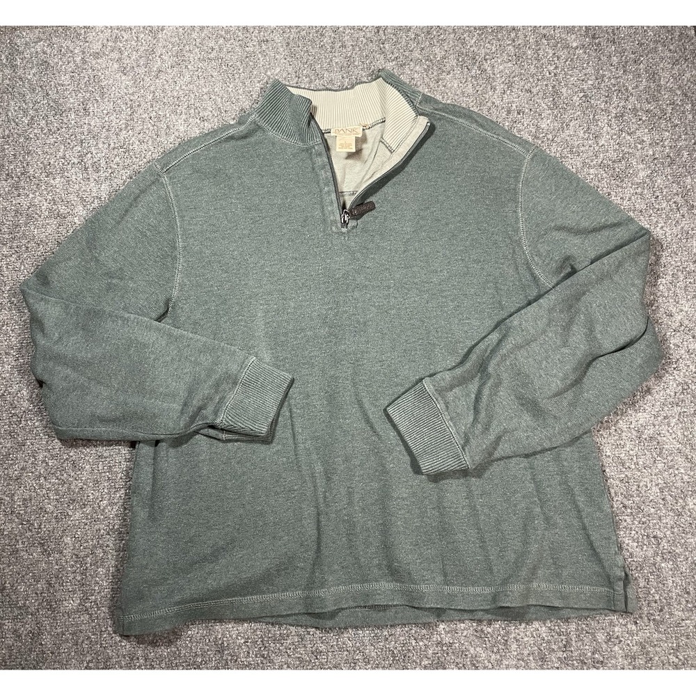 JoS A Bank 1/4 Zip Mens LG Green Pullover Sweater Mock Neck Cotton Golf Outdoor